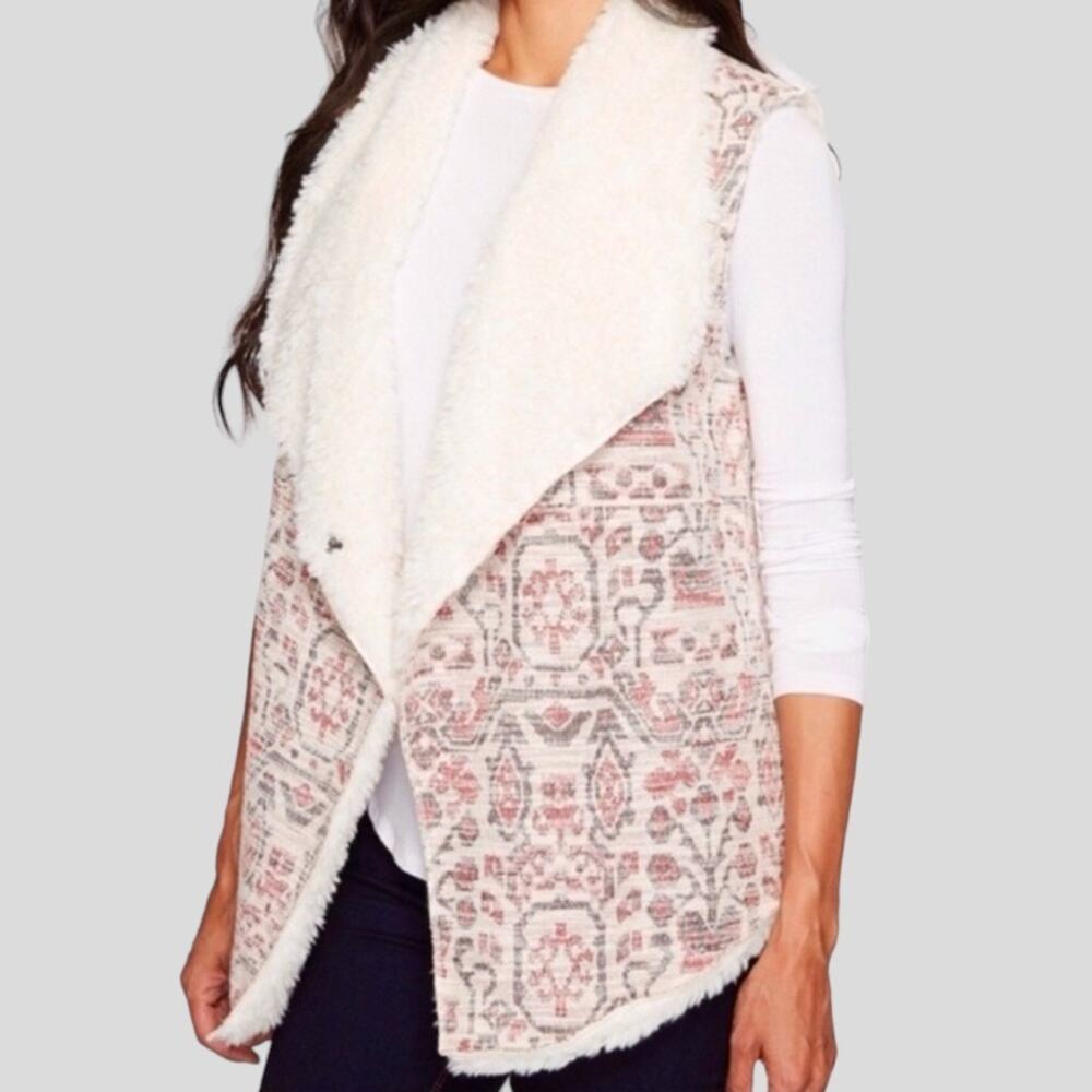Dylan Womens Jacquard Sherpa Vest Size XS Faux Fur Cozy Boho